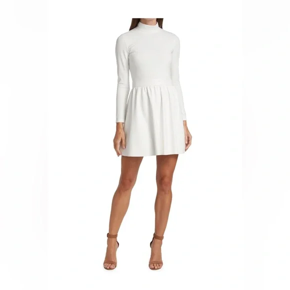 Alice + Olivia Women's Chara Vegan Leather Skater Dress - White - Size 6